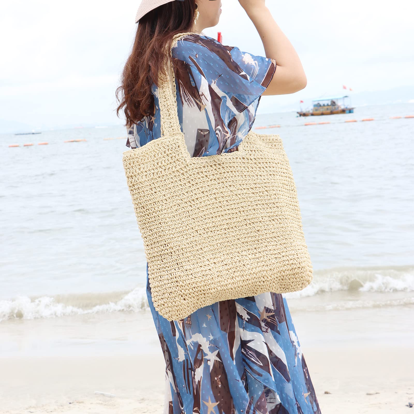 Freie Liebe Straw Beach Bag for Women Summer Woven Tote Bag Shoulder Handbags