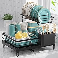 Dish Drying Rack - X-Large Stainless Steel Dish Rack for Kitchen Counter, Kitchen Organizers and Storage for Dishes, Bowls, Cutlery, Black