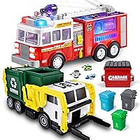 JOYIN LED Fire Truck Toy for Toddlers, Bump and Go Fire Engine Trucks with Mode Switch & Volume Control, 16