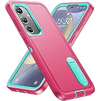 BaHaHoues for Samsung Galaxy S24 Case, Samsung S24 Phone Case with Built in Kickstand, Shockproof/Dustproof/Drop Proof Military Grade Protective Cover for Galaxy S24 6.1 inch (Pink/Aqua Blue)