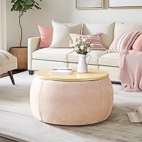 NicBex Ottoman with Storage Toy Box End of Bed Storage Bench Room Storage Round Storage Ottoman 2 in 1 Function, Work as End Table and Ottoman, Pink