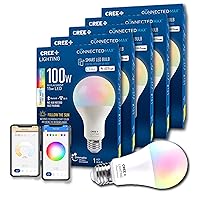 Connected Max Smart Led Bulb A21 100W Tunable White + Color Changing, 2.4 Ghz, Compatible With Alexa And Google Home, No Hub Required, Bluetooth + Wifi, 5Pk