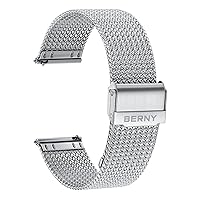 BERNY Stainless Steel Mesh Watch Band for Men Women, Quick Release Adjustable Milanese Watch Straps, Solid Metal Watch Bracelet with Double Safety Clasp 18mm 20mm 22mm 24mm