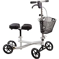 Knee Walker Scooter for Adults, Foldable Leg Scooter for Broken Foot, All Terrain Adjustable Knee Crutch Scooter, White