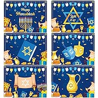 Hanukkah Placemats Set of 6 Festival of Lights Table Mats Plastic Passover Recyclable Place Mats Washable Holiday Table Decoration for Indoor Outdoor Hanukkah Party Kitchen Dining Table