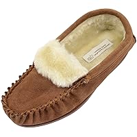 Ladies/Womens Suede Sheepskin Moccasins/Slippers with Rubber Sole