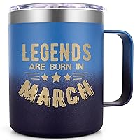 Birthday Gifts for Men, Legends Are Born In March Insulated Coffee Mug 12oz, March Birthday Gifts Aries Gifts Pisces Gifts Horoscope Gifts for Men Friend Dad Husband boyfriend Son, Gradient