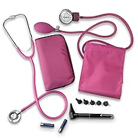 Nurse Essentials Kit with Travel Case - Includes Sphygmomanometer, Stethoscope, Mini Otoscope - Pink