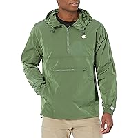 Champion Anorak, Lightweight Water-Resistant Packable Nylon Hooded Jacket for Men, Iconic 'C' Logo