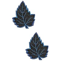 Kleenplus 2pcs. Black Blue Maple Leaf Patches Sticker Leaves Flower Iron On Fabric Applique DIY Sewing Craft Repair Decorative Sign Symbol Costume
