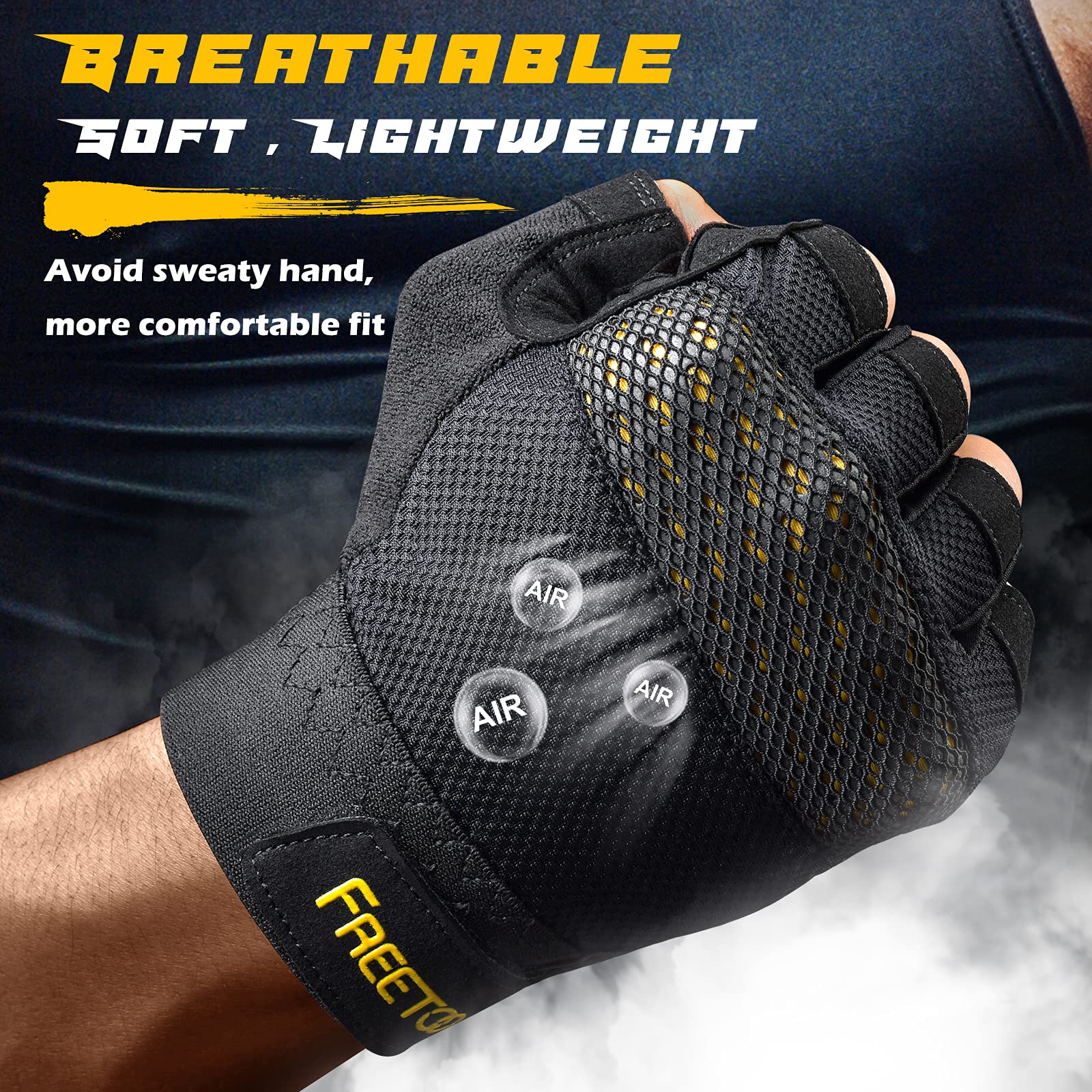FREETOO Workout Gloves for Men 2021 Latest, [Full Palm Protection] [Ultra Ventilated] Weight Lifting Gloves with Cushion Pads and Silicone Grip Gym Gloves Durable Training Gloves for Exercise Fitness