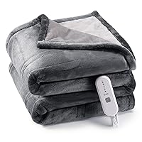 Electric Heated Blanket Throw, Super Cozy Soft Flannel Heated Throw with 4 Fast Heating Levels & 4 Hours Auto Off, Machine Washable, ETL Certification, Home Office Use (Throw, Grey)
