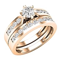 Round White Diamond Solitaire Style Tapered Shank Wedding Ring Set for Her (0.95 ctw, Color I-J, Clarity I1-I3) in Gold