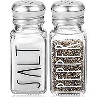 Clear Glass Salt and Pepper Shakers Set by Brighter Barns - Modern Kitchen Decor for Home Restaurant BBQ Camping RV - Farmhouse Kitchen Accessories - Glass Shakers & Stainless Steel Lids (Clear)