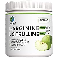 L-Arginine 5000mg + L-Citrulline 2000mg Complex Powder Supplement Drink Mix - Nitric Oxide Booster for Heart Health, Blood Flow & Energy - 30 Servings (Green Apple)