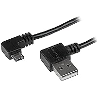 StarTech.com 1m 3 ft Micro-USB Cable with Right-Angled Connectors - M/M - USB A to Micro B Cable - 3ft Right Angle Micro USB Cable (USB2AUB2RA1M), Black