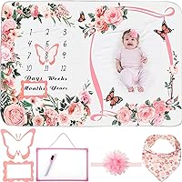 Chumia 6 Pcs Monthly Baby Milestone Blanket for Baby Girls Boys Set Baby Age Blanket Baby Month Blanket Newborn Growth Chart Blanket with Bandana Frame Headband for Background (Pink, Cute Style)