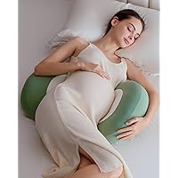 Pregnancy Pillow for Sleeping with Quiet Magic Tape | Adorable Bean Maternity Pillow | Breathable & Silky Touch with a Small Pillows for Extra Support (Green Bean, Small)
