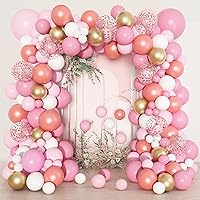 140Pcs Rose Gold Pink Balloons Garland Arch Kit, Light Pink Rose Gold Confetti Balloons for Women Girls Birthday Baby Shower Wedding Graduation Bachelorette Mother's Valentine's Day Party Decorations