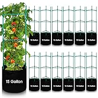 24 Pcs 48 Inch Tomato Cages with 15 Gallon Grow Bags Tomato Cage Stake Vegetable Trellis Nonwoven Plant Fabric Pot with Handles Plant Tower Stake Garden Trellis for Vertical Climbing Plant
