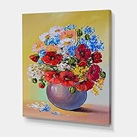 Still Life A Bouquet Of Red and Blue Flowers Traditional Canvas Wall Art, 16x32