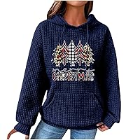 Womens Christmas Sweatshirts And Hoodies With Plus Size Quilted Pattern Waffle Pullover Loose Clothes With Pocket