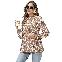 Women's Casual Maternity Shirts Mock Neck Long Sleeve Pullover Tunic Blouse Peplum Top Pregnancy Workwear