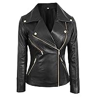 Womens Leather Jacket Asymmetrical - Real Lambskin Moto Biker Black Leather Jacket Women