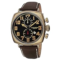 Akribos XXIV Men's Chronograph Quartz Movement Watch - 2 Subdials and Date Window On Leather Strap with Contrast Stitching - AK786