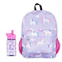 Wildkin 16 Inch Backpack Bundle with 16 Ounce Reusable Water Bottle (Unicorn)