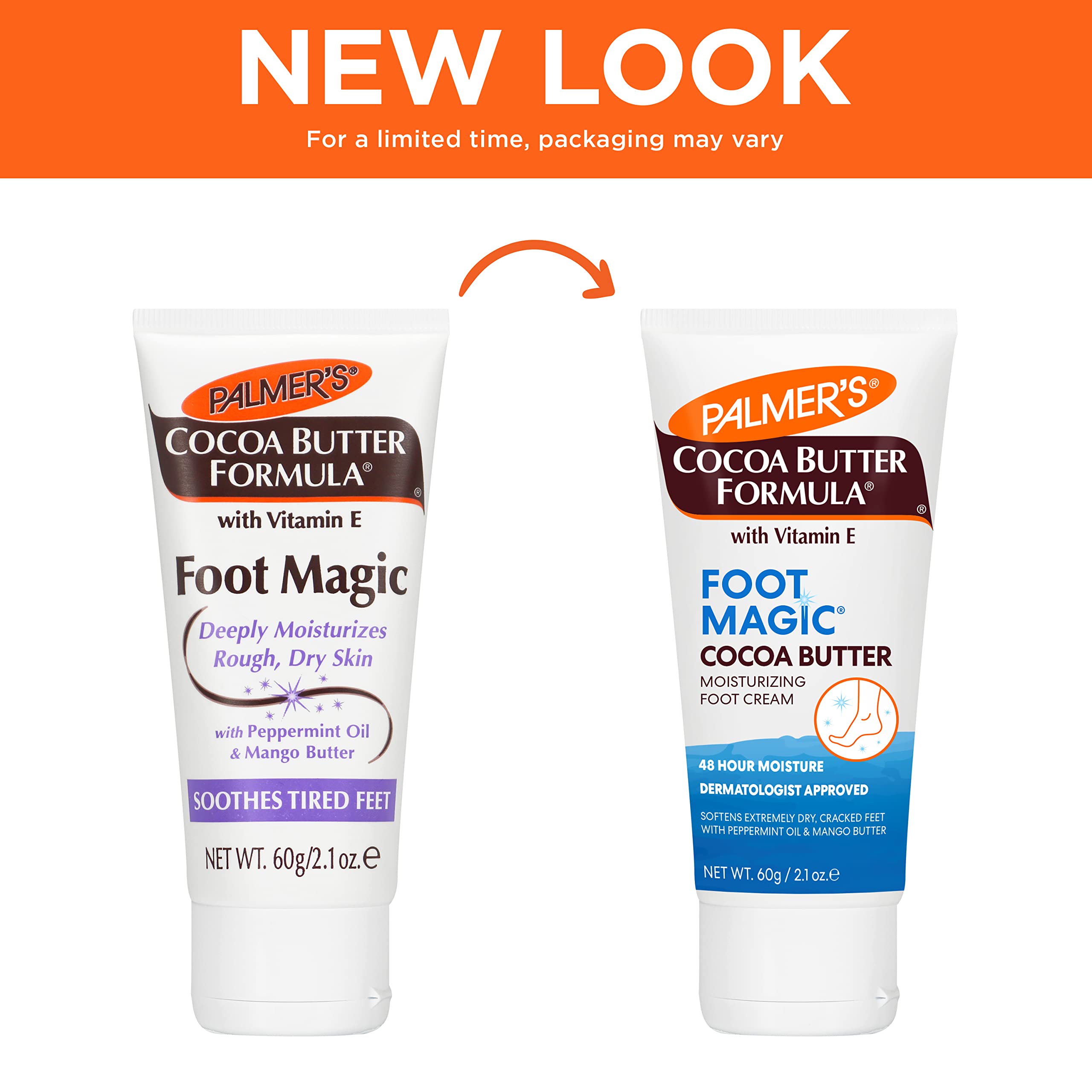 Palmer's Cocoa Butter Formula Foot Magic Moisturizing Foot Cream for Dry, Cracked Heels, Feet Moisturizer with Peppermint Oil & Vitamin E, 2.1 Ounces