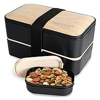 Saffron & Sage Bento Lunch Box - 42oz Black Japanese style Bento Box for Adults or Kids with Cutlery, Chopsticks, Sauce Container and Bento Bag - Leak proof, Dishwasher, Freezer, Microwave safe