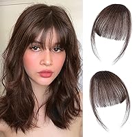MORICA Clip in Bangs - 100% Human Hair Wispy Bangs Clip in Hair Extensions, dark brown Bangs Fringe with Temples Hairpieces for Women Curved Bangs for Daily Wear