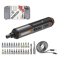 WORX WX240 3.6V (4V MAX) Mini Electric Screwdriver with 3-Gear Torque, 5Nm Power, 24pc Screwdriver Bits, LED Light - Lightweight, Cordless, USB C Charging, Ideal for Assembly & Repair Projects