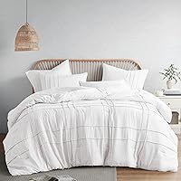 Comfort Spaces White King Comforter Set - 3 Pieces Pintuck Pleated Farmhouse Bedding Sets King, All Season Lightweight, Cotton-Like Softness Pre-Washed Microfiber King Bed Set, Shams, King/Cal King
