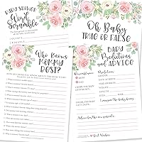 25 Floral Who Knows Mommy Best, Baby Prediction And Advice Cards, 25 Word Scramble For Baby Shower, True Or False - 4 Double Sided Cards Baby Shower Ideas, Gender Reveal Games Baby Shower Games