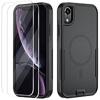 for iPhone XR Magnetic case [MIL-Grade Drop & MagSafe] [2PCS Tempered Glass Screen Protector] MIL-Grade Drop Tested Heavy Duty Phone Case Cover for Apple iPhone XR 6.1 inch (Magnetic Black)