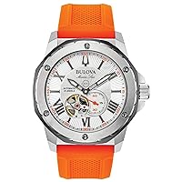 Bulova Men's Analogue Mechanical Watch with Silicone Strap 98A226, orange, Strap.