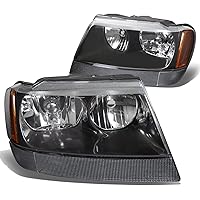 HL-OH-JGC99-BK-AM Black Amber Headlights Assembly Replacement Compatible with 99-04 Jeep Grand Cherokee