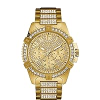 GUESS Stainless Steel Gold-Tone Crystal Embellished Bracelet Watch with Day