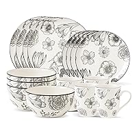 & Co. - Floral Bouquet Plates and Bowls Sets, Modern Dinnerware Set, Kitchen Dinnerware Sets, Indoor and Outdoor Plates, 16-Piece Kitchen Plates and Bowls Set with Mugs, Dishwasher Safe
