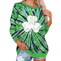 GRASWE Woman St. Patrick's Day Long Sleeve Shirt Casual Loose Clover Graphic Print Sweatshirt
