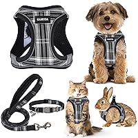 GAMUDA Small Pet Harness Collar and Leash Set, Step in No Chock No Pull Soft Mesh Adjustable Dog Vest Harnesses Plaid Reflective for Dogs Puppy Cats Kitten Rabbit (Black, XS)