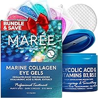 MAREE Everyday Beauty Essentials - Glycolic Acid Pads & Eye Gel Pads - Marine Collagen, Hyaluronic Acid & Tea Tree Oil for Eyes & Face - Reduces Puffy Eyes & Dark Circles, Exfoliates & Cleanses