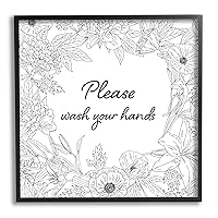 Stupell Industries Wash Your Hands Bathroom Sign Spring Floral Border Framed Wall Art