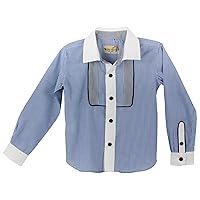 Little Boys' Cotton Stripe Printed Oxford Button-Down Bib Shirt