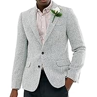 Casual Men's Suit Jacket Wool Herringbone Slim Fit Prom Tuxedos Blazer Wedding Groomsmen