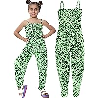 Kids Girls Jumpsuit Leopard Print Neon Green Trendy Fashion All in One Playsuits