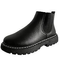 MIDIRO Men's Short Boots, Chelsea Boots, Side Gore Boots, Black, Thick Sole, Casual Shoes, Simple, Waterproof, Spring, Summer, Autumn, Winter, Black