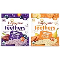 Happy Baby Organics Gluten Free Organic Teethers 2 Flavor Variety Pack (Blueberry & Purple Carrot/Sweet Potato & Banana), 12 Count (Pack of 2)